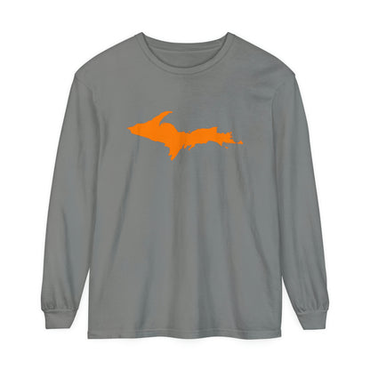 Michigan Upper Peninsula Garment-Dyed T-Shirt (w/ Orange UP Outline) | Unisex Long Sleeve