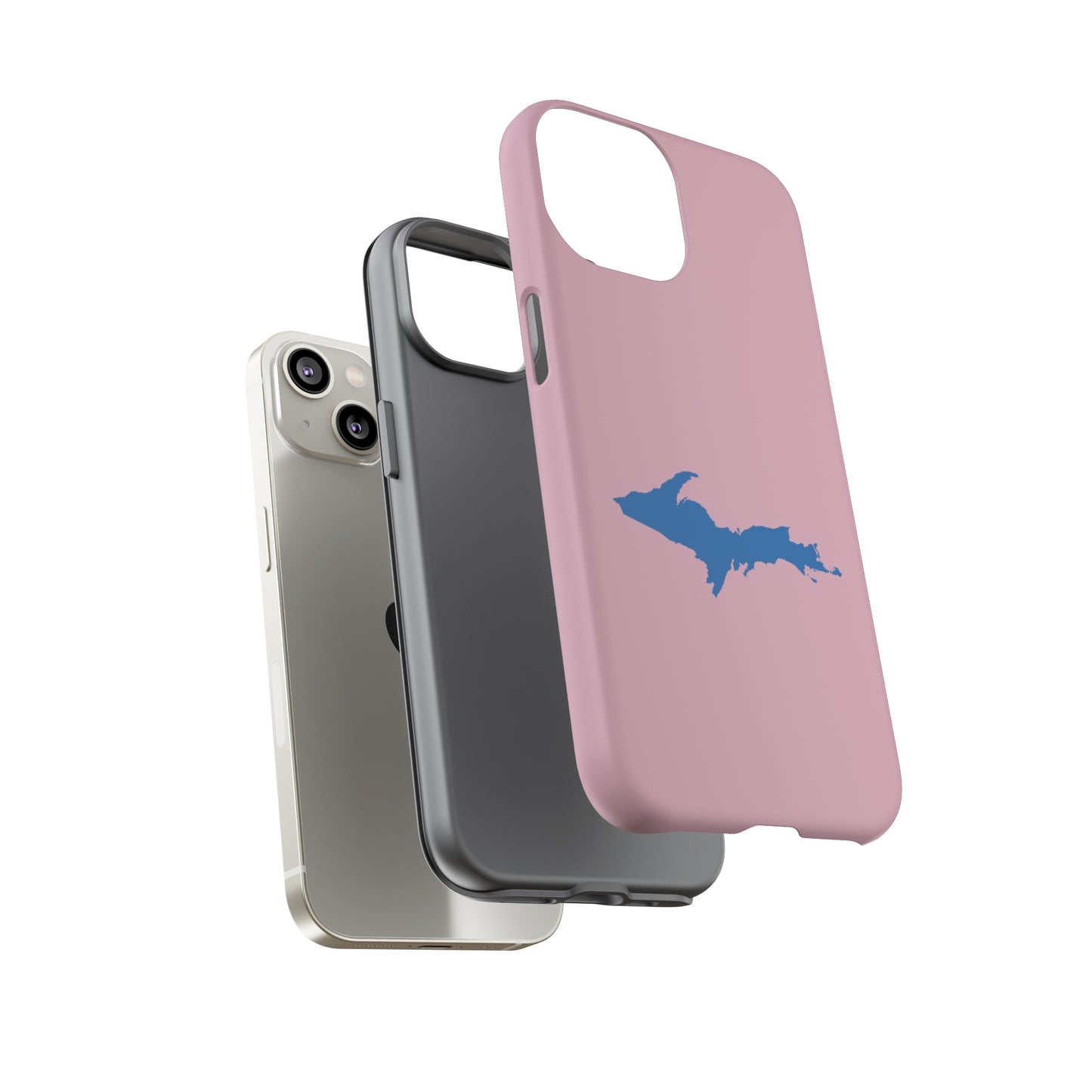 Michigan Upper Peninsula Tough Phone Case (Pink w/ Azure UP Outline) | Apple iPhone