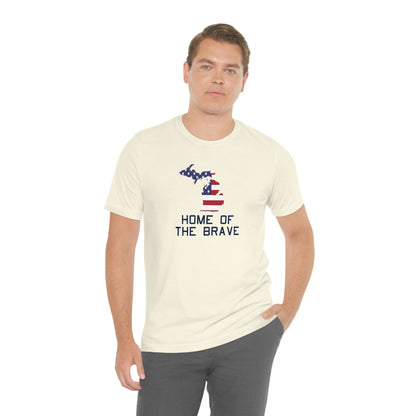 Michigan 'Home of the Brave' T-Shirt (USN Stencil Font w/ MI USA Outline) | Unisex Standard Fit