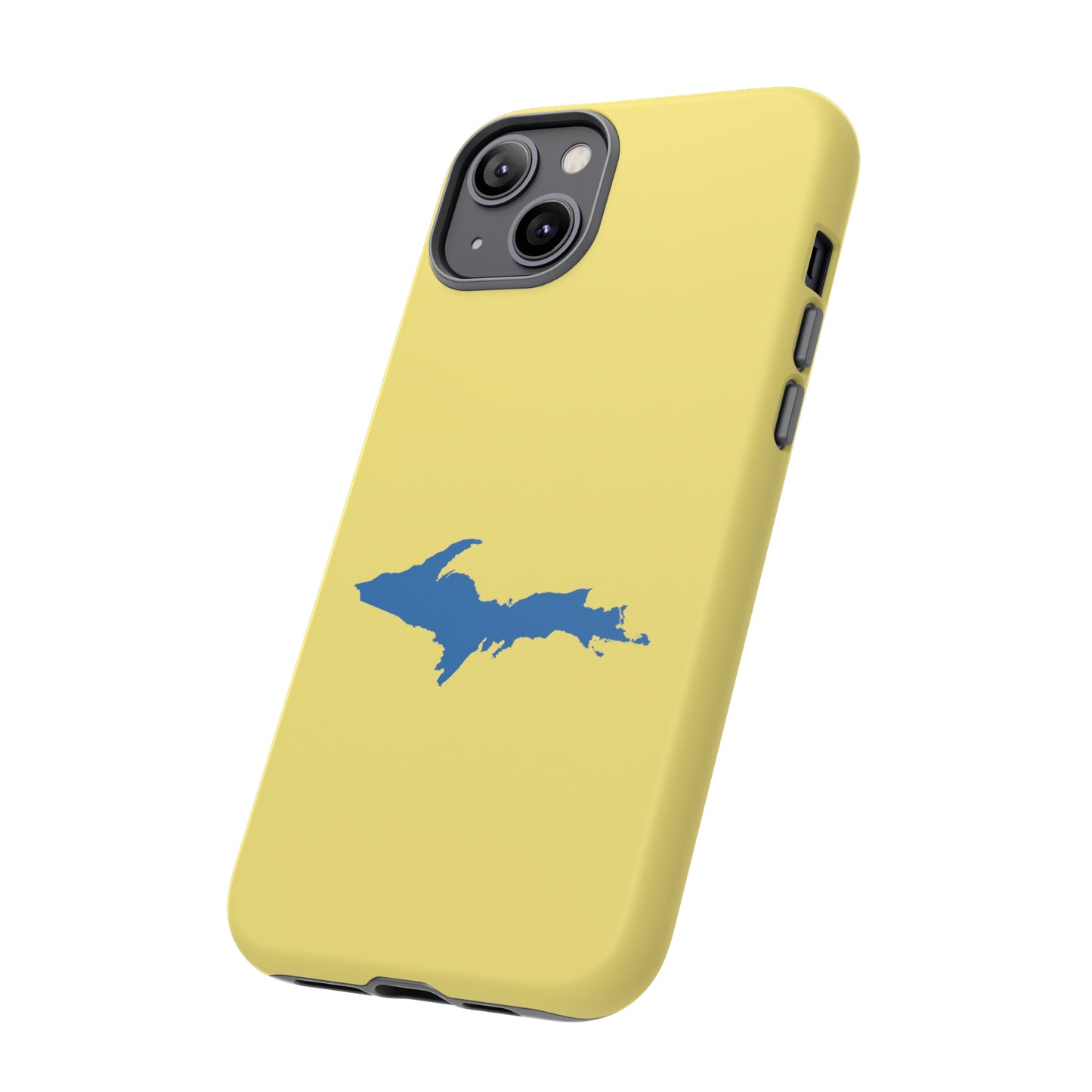 Michigan Upper Peninsula Tough Phone Case (Yellow Cherry w/ Azure UP Outline) | Apple iPhone