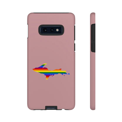 Michigan Upper Peninsula Tough Phone Case (Cherry Blossom Pink w/ UP Pride Flag Outline) | Samsung & Pixel Android