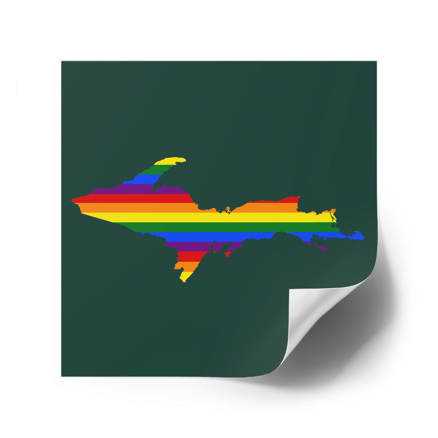 Michigan Upper Peninsula Square Sticker (Green w/ UP Pride Flag Outline) | Indoor/Outdoor