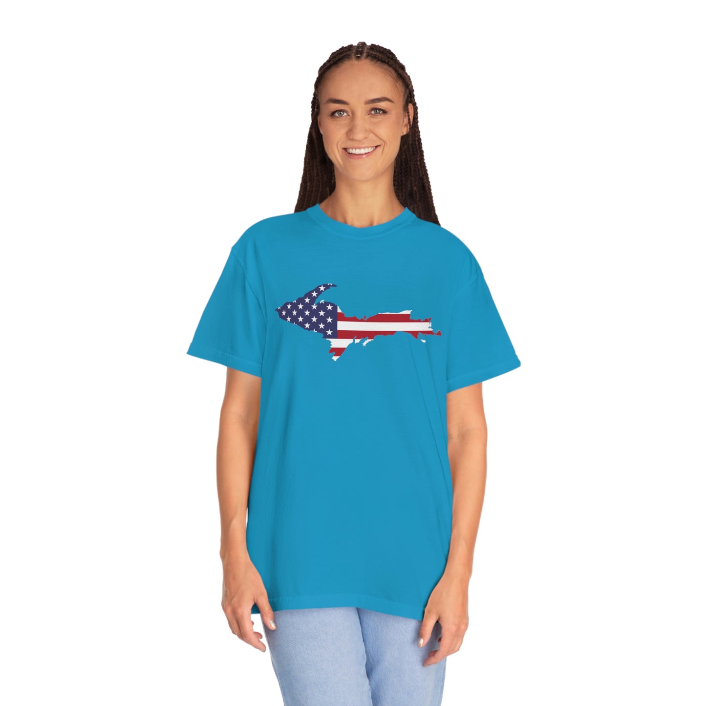 Michigan Upper Peninsula T-Shirt (w/ UP USA Flag Outline) | Unisex Garment-Dyed