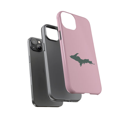 Michigan Upper Peninsula Tough Phone Case (Pink w/ Green UP Outline) | Apple iPhone