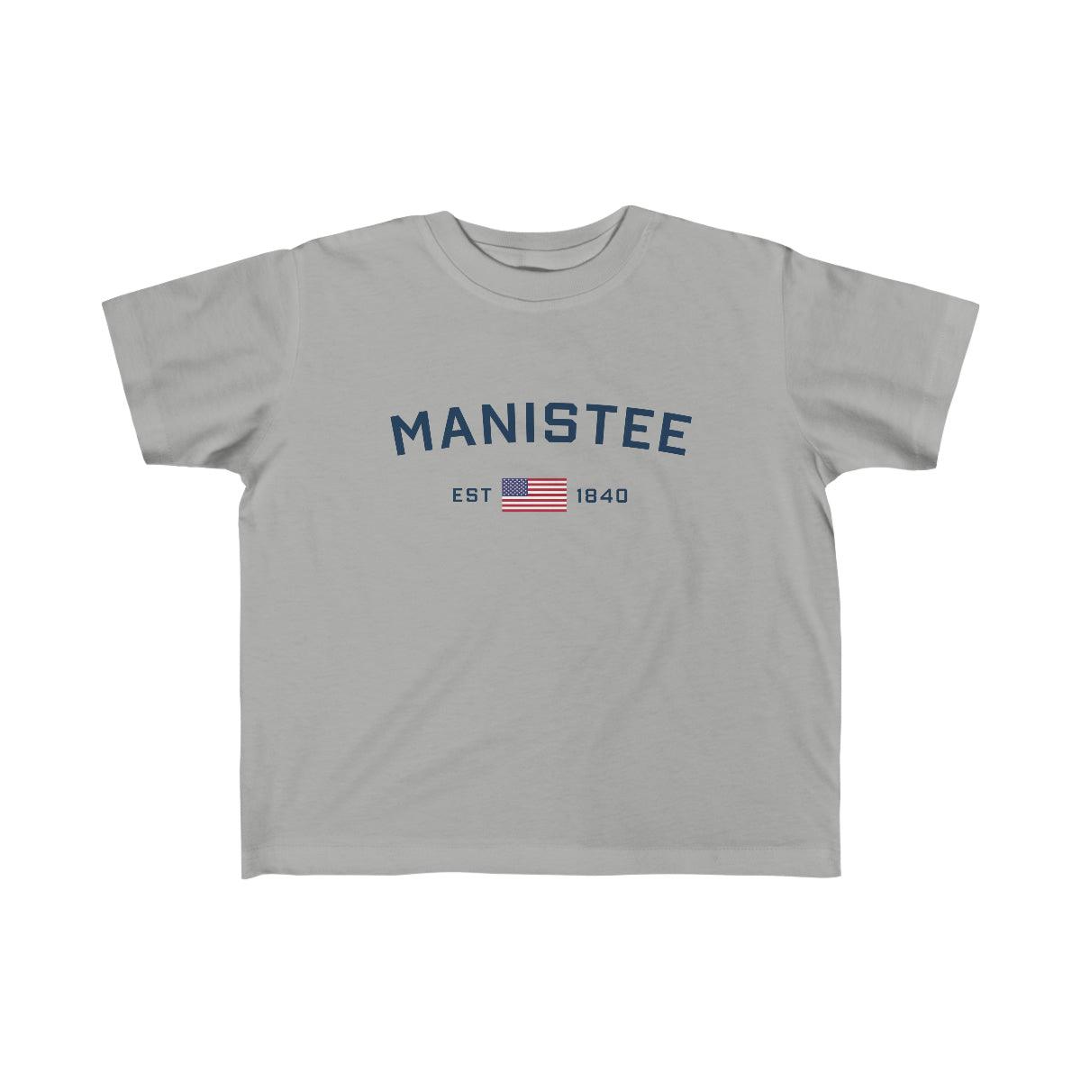 'Manistee EST 1840' T-Shirt  (w/ USA Flag Outline) | Toddler Short Sleeve - Circumspice Michigan