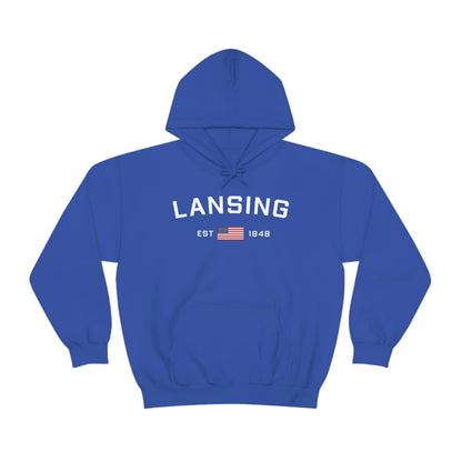 'Lansing EST 1848' Hoodie (w/USA Flag Outline) | Unisex Standard