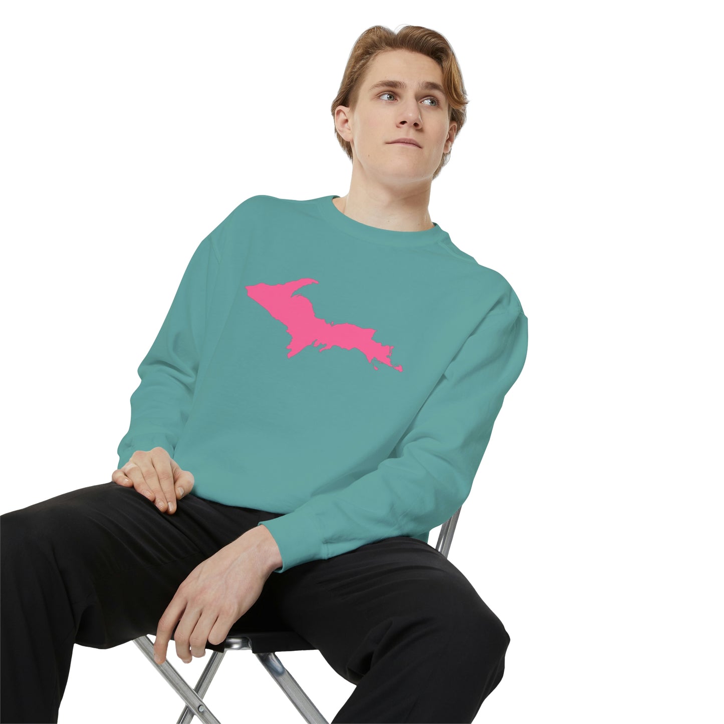 Michigan Upper Peninsula Sweatshirt (w/ Pink UP Outline) | Unisex Garment Dyed