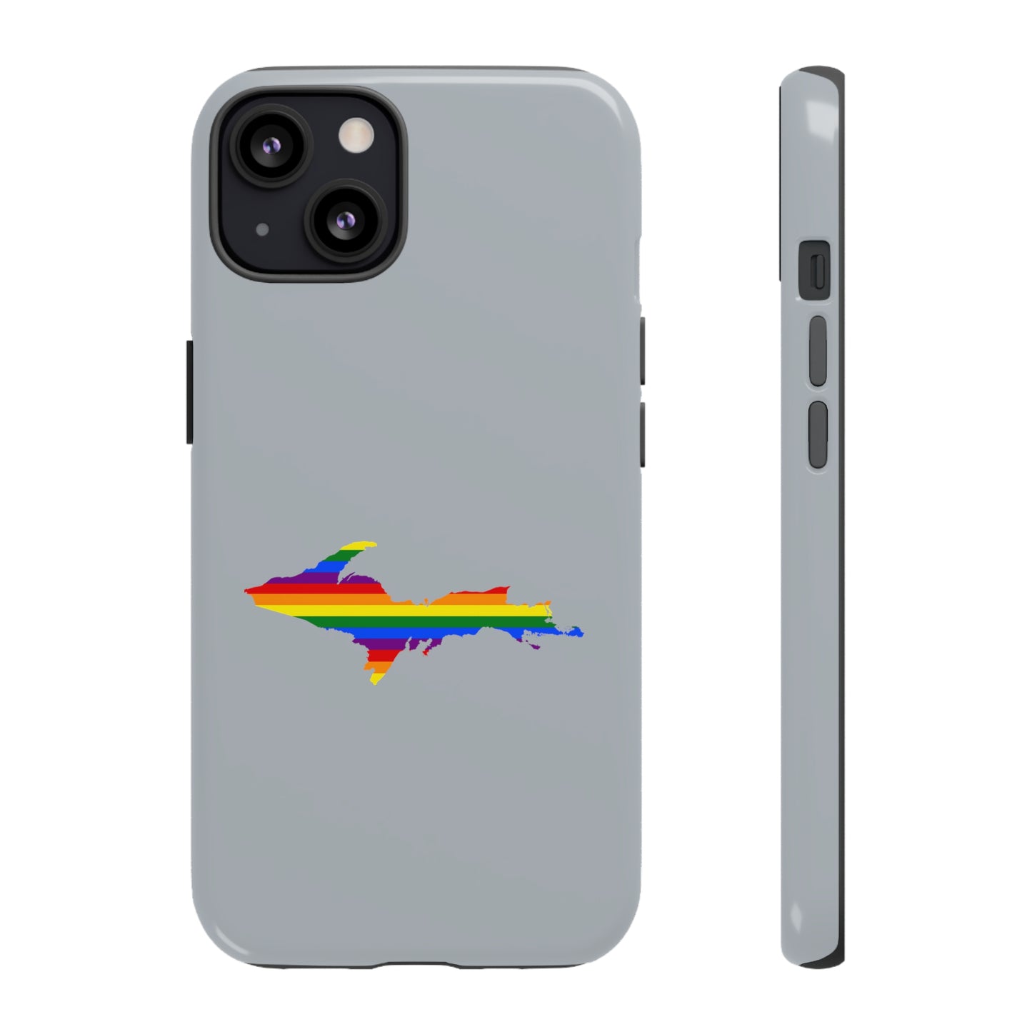 Michigan Upper Peninsula Tough Phone Case (Silver w/ UP Pride Flag Outline) | Apple iPhone