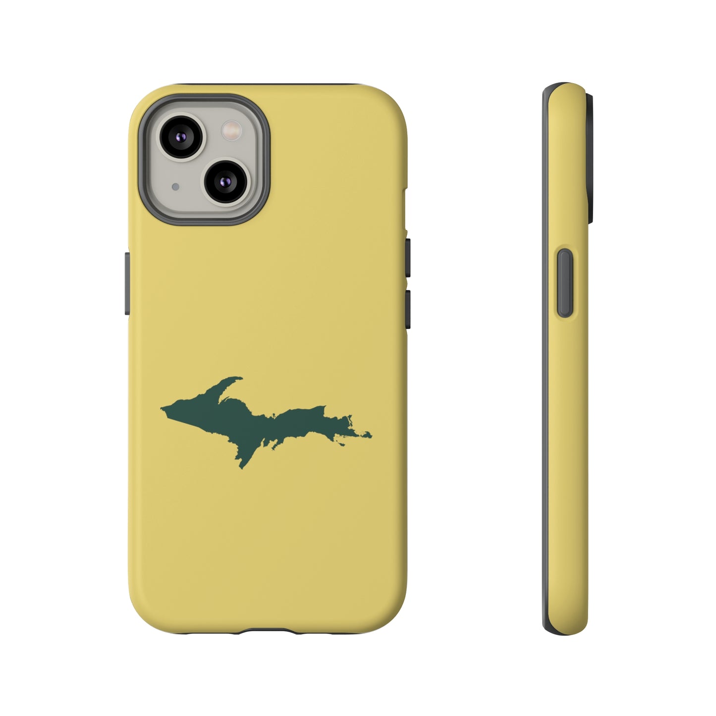 Michigan Upper Peninsula Tough Phone Case (Plum Yellow w/ Green UP Outline) | Apple iPhone