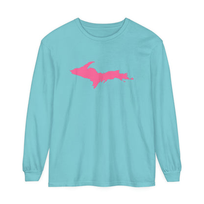 Michigan Upper Peninsula Garment-Dyed T-Shirt (w/ Pink UP Outline) | Unisex Long Sleeve