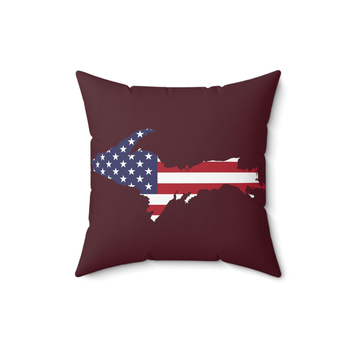 Michigan Upper Peninsula Accent Pillow (w/ UP USA Flag Outline) | Old Mission Burgundy