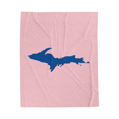 Michigan Upper Peninsula Plush Blanket (w/ Azure UP Outline) | Pale Pink