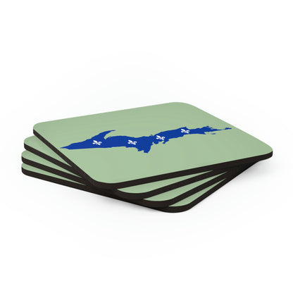 Michigan Upper Peninsula Coaster Set (Green Tea Color w/ UP Quebec Flag Outline) | Corkwood - 4 pack