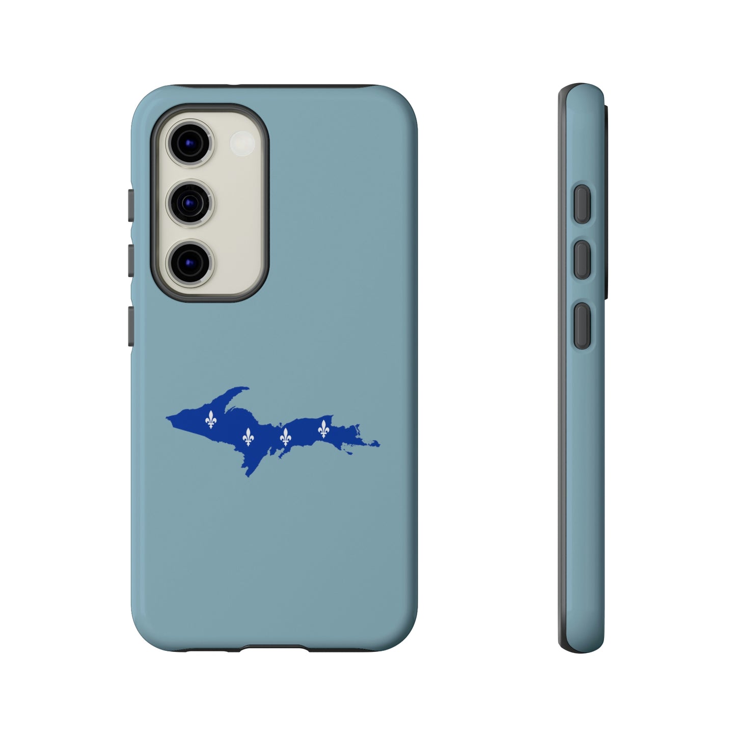 Michigan Upper Peninsula Tough Phone Case (Opal Blue w/ UP Quebec Flag Outline) | Samsung & Pixel Android