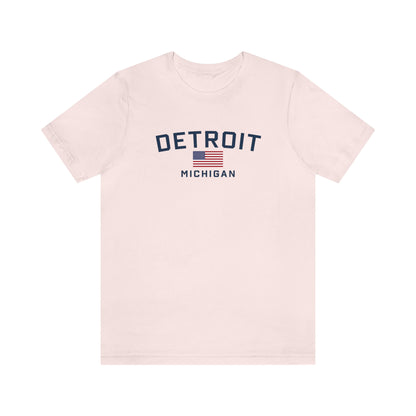 'Detroit Michigan' T-Shirt (w/USA Flag Outline) | Unisex Standard Fit