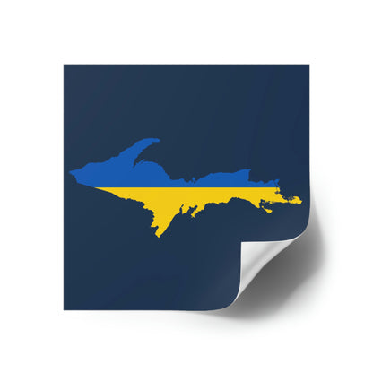 Michigan Upper Peninsula Square Sticker (Navy w/ UP Ukraine Flag Outline) | Indoor/Outdoor