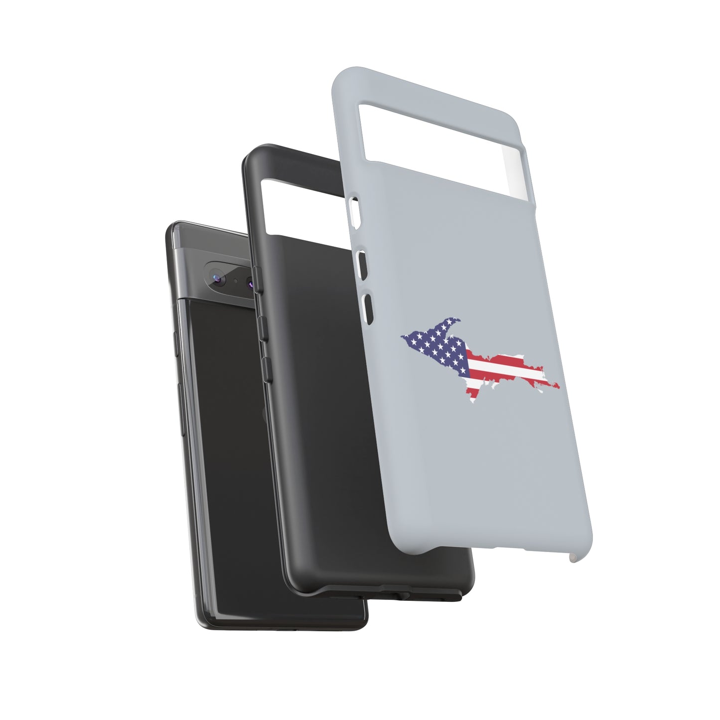 Michigan Upper Peninsula Tough Phone Case (Silver w/ UP USA Flag Outline) | Samsung & Pixel Android