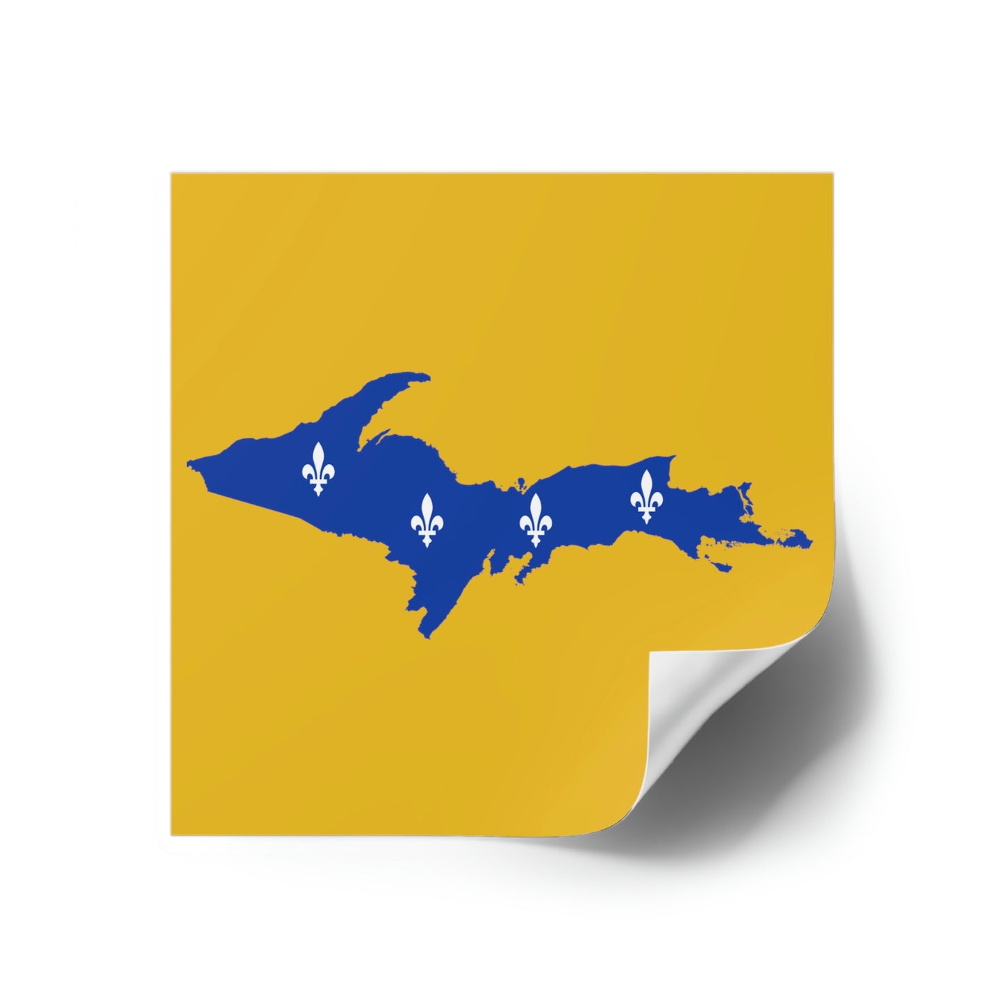 Michigan Upper Peninsula Square Sticker (Gold w/ UP Quebec Flag Outline) | Indoor/Outdoor