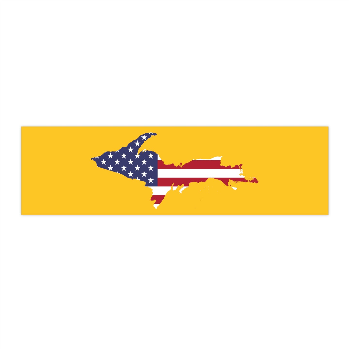 Michigan Upper Peninsula Bumper Stickers (w/ UP USA Flag Outline) | Gold Background