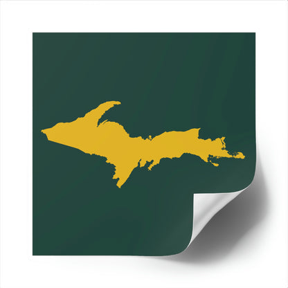 Michigan Upper Peninsula Square Sticker (Green w/ Gold UP Outline) | Indoor/Outdoor