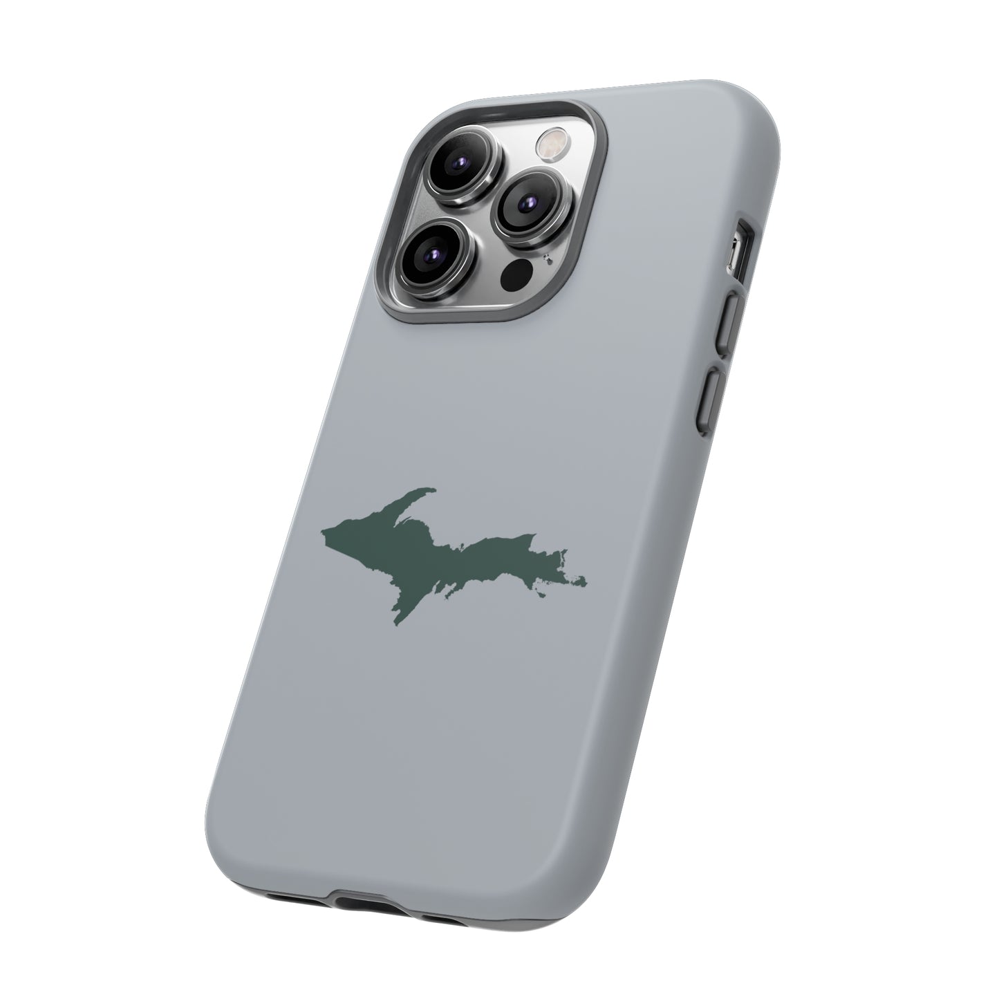 Michigan Upper Peninsula Tough Phone Case (Silver w/ Green UP Outline) | Apple iPhone