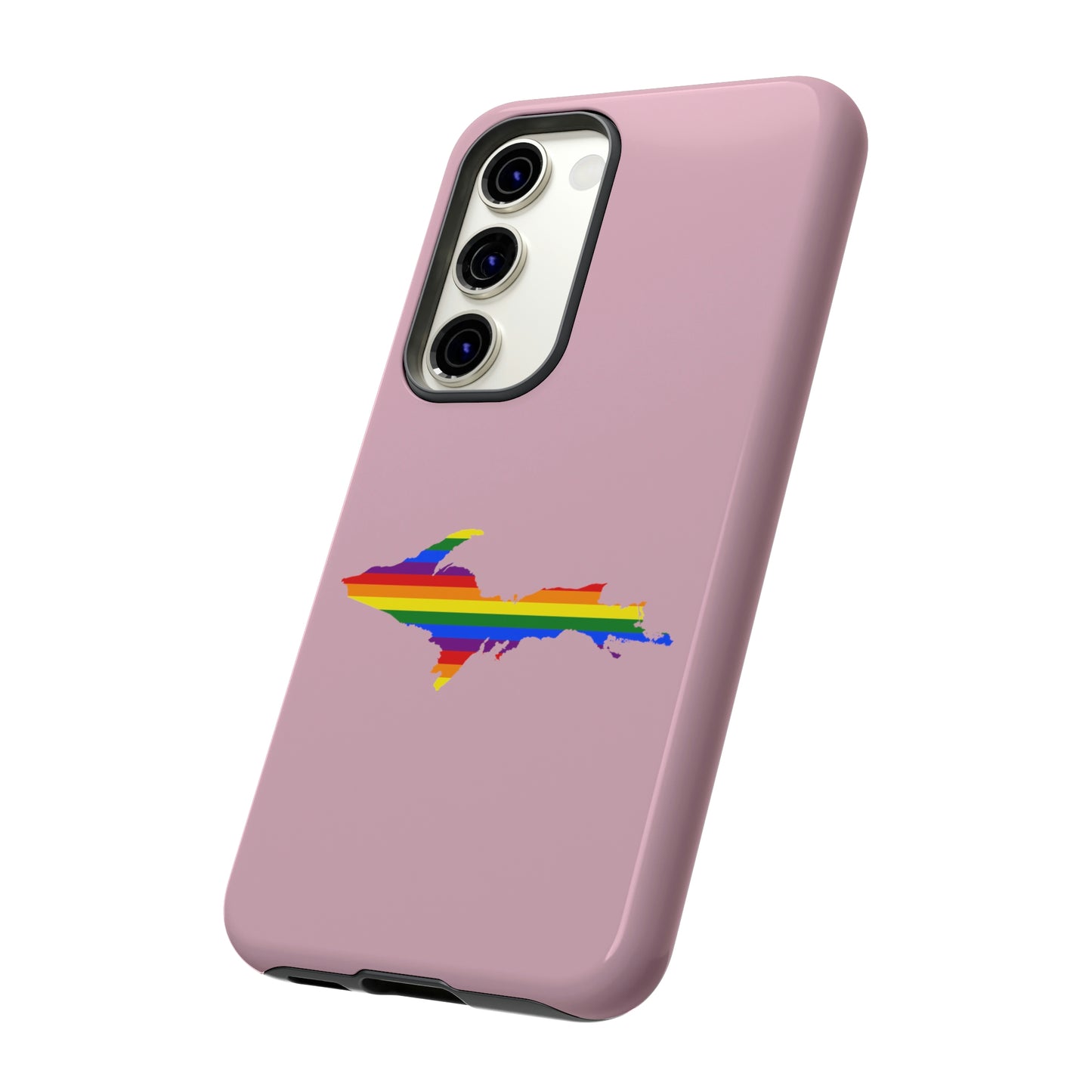 Michigan Upper Peninsula Tough Phone Case (Pink w/ UP Pride Flag Outline) | Samsung & Pixel Android