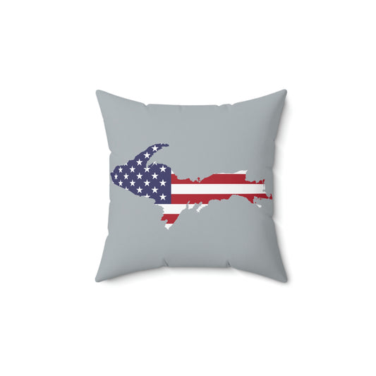 Michigan Upper Peninsula Accent Pillow (w/ UP USA Flag Outline) | Silver