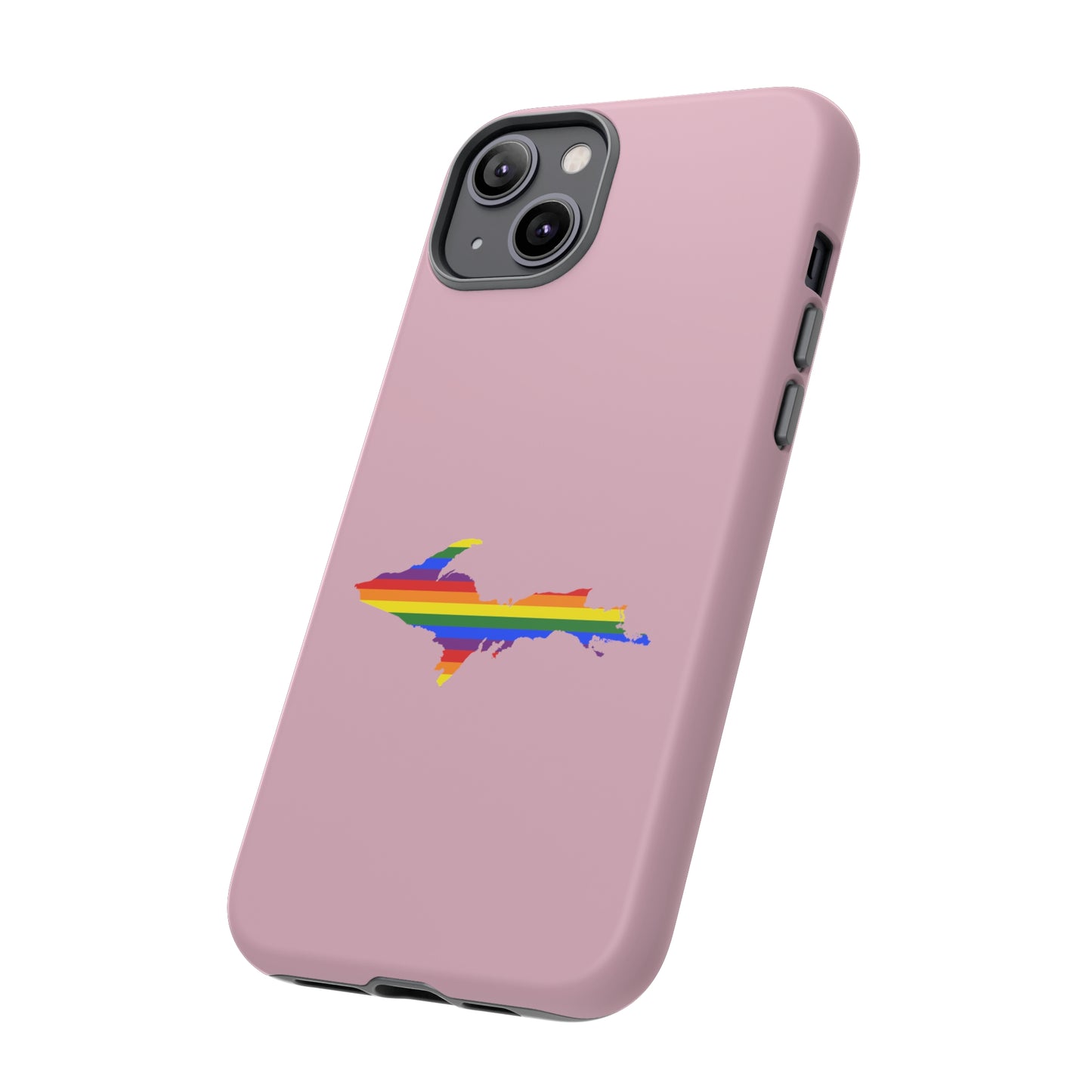 Michigan Upper Peninsula Tough Phone Case (Pink w/ UP Pride Flag Outline) | Apple iPhone