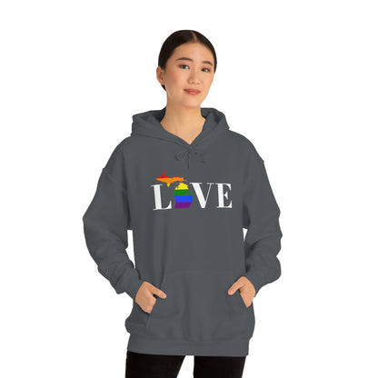 Michigan 'Love' Hoodie (w/LGBTQ Pride Colors) | Unisex Standard