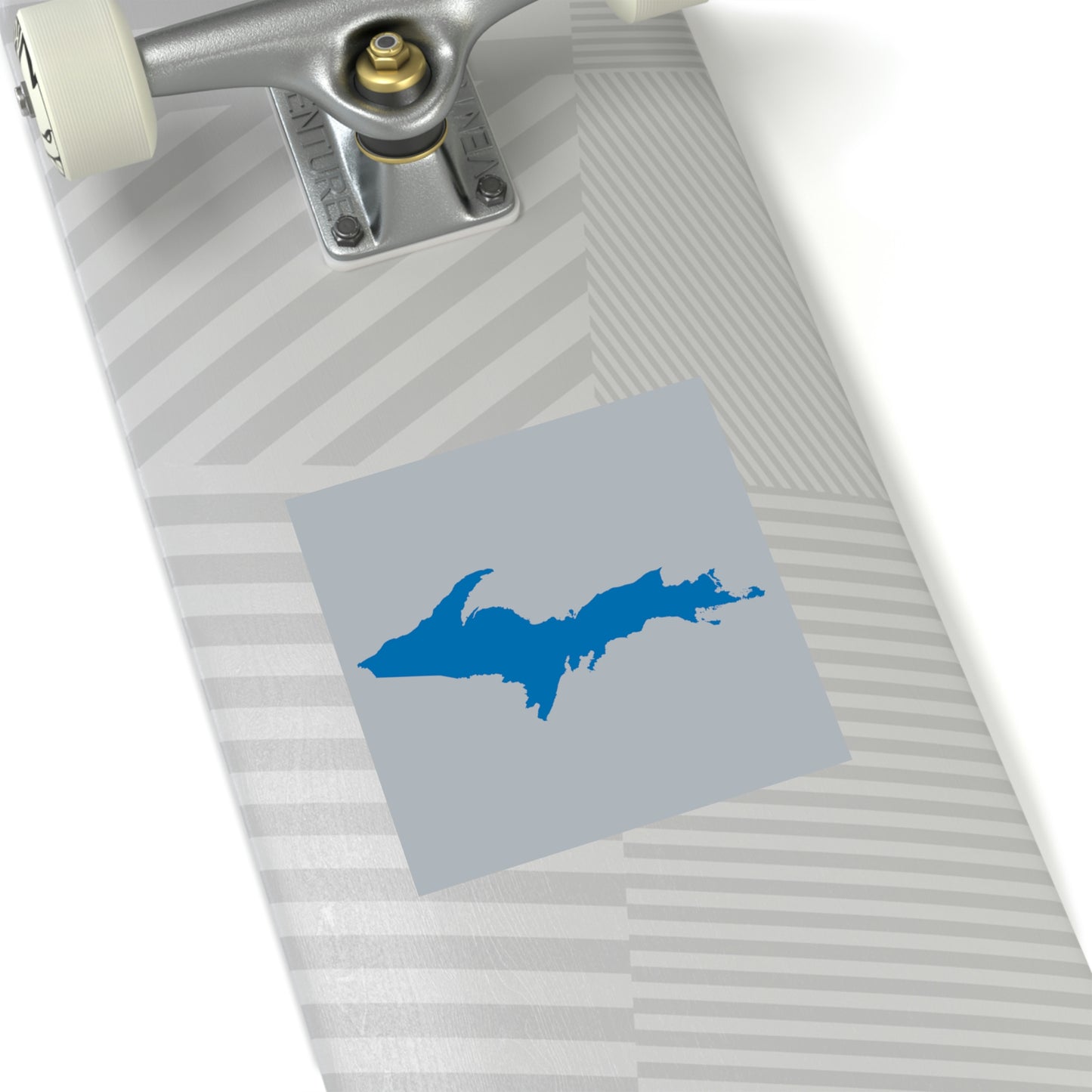 Michigan Upper Peninsula Square Sticker (Silver w/ Azure UP Outline) | Indoor/Outdoor