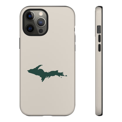 Michigan Upper Peninsula Tough Phone Case (Canvas Color w/ Green UP Outline) | Apple iPhone