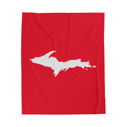 Michigan Upper Peninsula Plush Blanket (w/ UP Outline) | Lighthouse Red