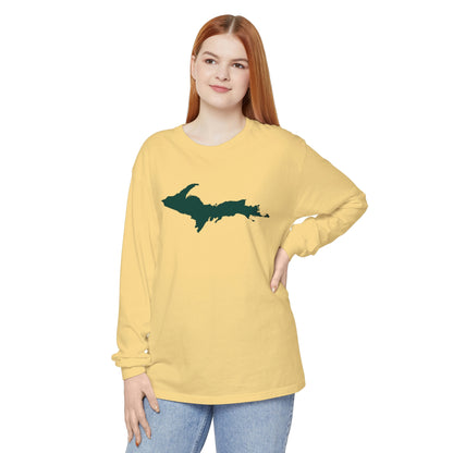 Michigan Upper Peninsula Garment-Dyed T-Shirt (w/ Green UP Outline) | Unisex Long Sleeve