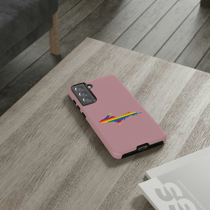 Michigan Upper Peninsula Tough Phone Case (Cherry Blossom Pink w/ UP Pride Flag Outline) | Samsung & Pixel Android