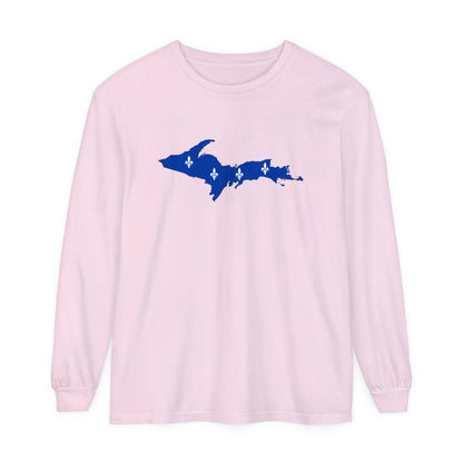 Michigan Upper Peninsula Garment-Dyed T-Shirt (w/ UP Quebec Flag Outline) | Unisex Long Sleeve