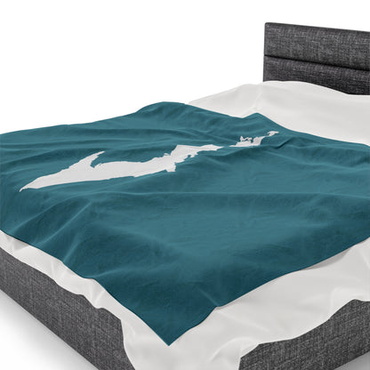 Michigan Upper Peninsula Plush Blanket (w/ UP Outline) | Lake Huron Blue