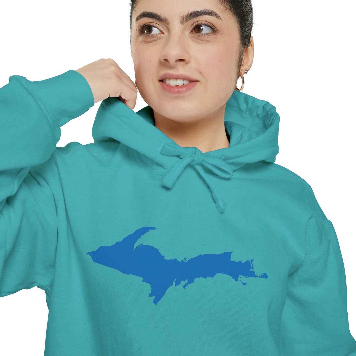 Michigan Upper Peninsula Hoodie (w/ Azure UP Outline) | Unisex Garment-Dyed