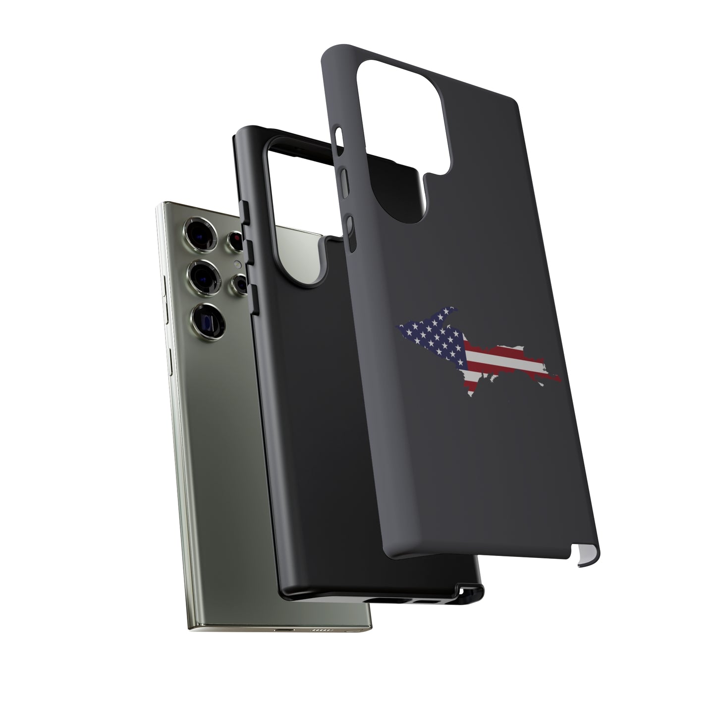 Michigan Upper Peninsula Tough Phone Case (Iron Ore Grey w/ UP USA Flag Outline) | Samsung & Pixel Android