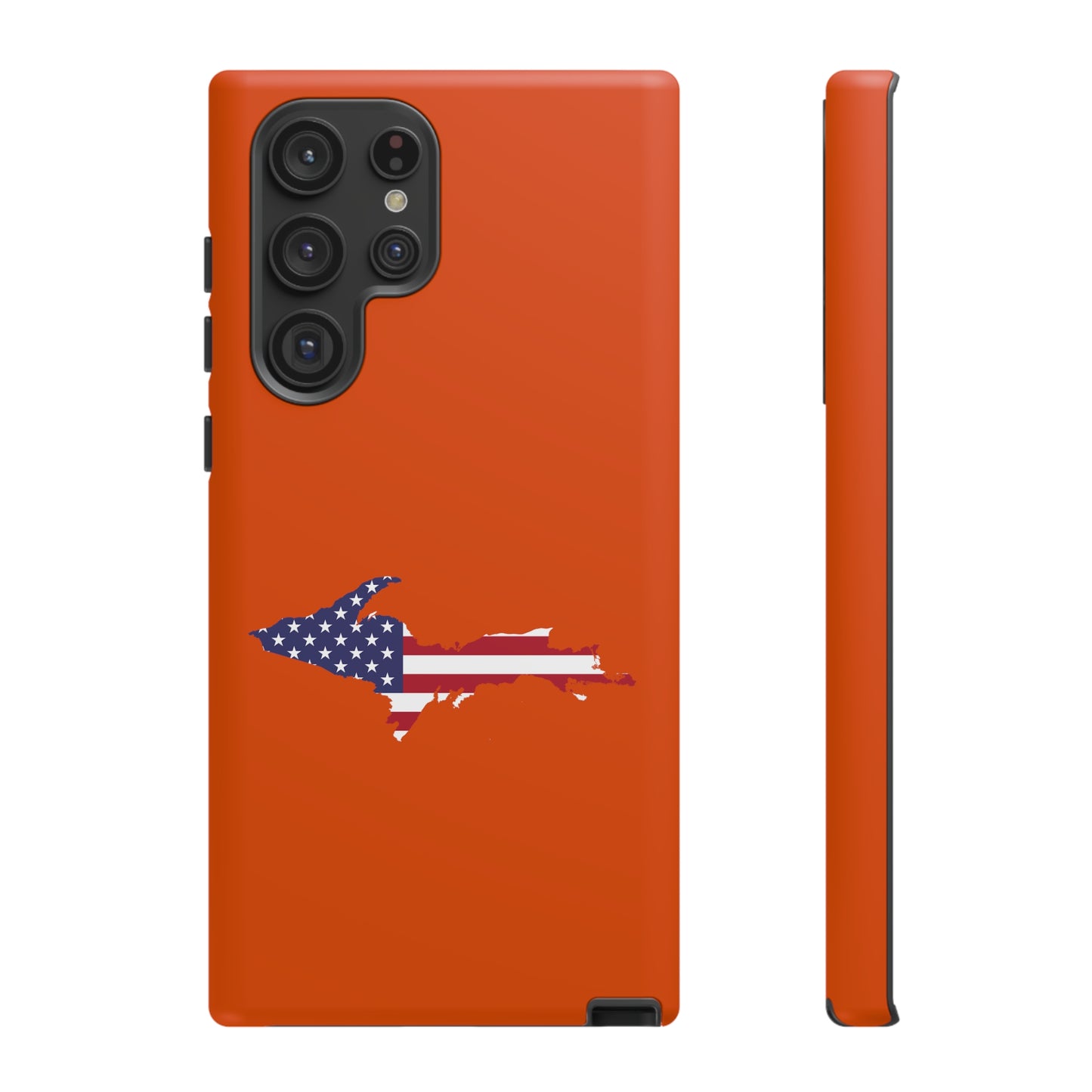 Michigan Upper Peninsula Tough Phone Case (Maple Leaf Orange w/ UP USA Flag Outline) | Samsung & Pixel Android