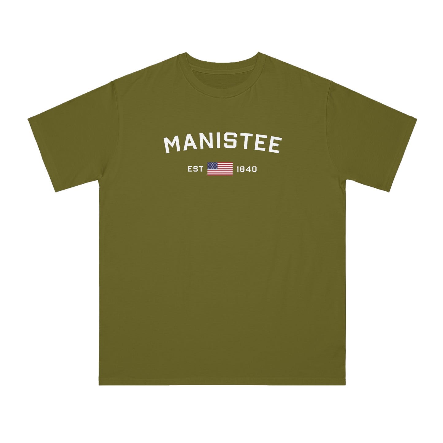 'Manistee EST 1840' T-Shirt (w/ USA Flag | Organic Unisex