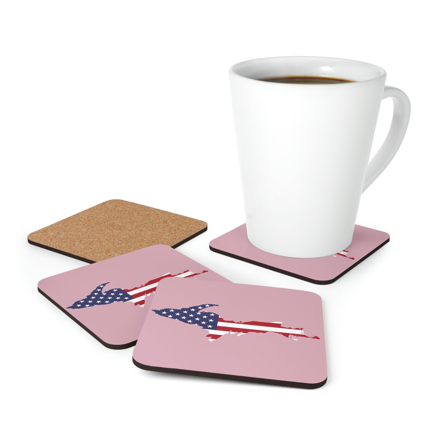 Michigan Upper Peninsula Coaster Set (Pink w/ UP USA Flag Outline) | Corkwood - 4 pack