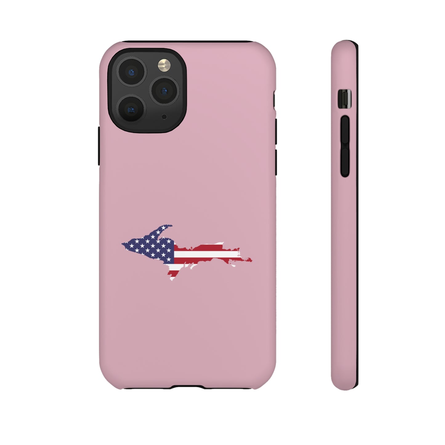 Michigan Upper Peninsula Tough Phone Case (Pink w/ UP USA Flag Outline) | Apple iPhone