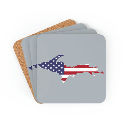 Michigan Upper Peninsula Coaster Set (Silver w/ UP USA Flag Outline) | Corkwood - 4 pack