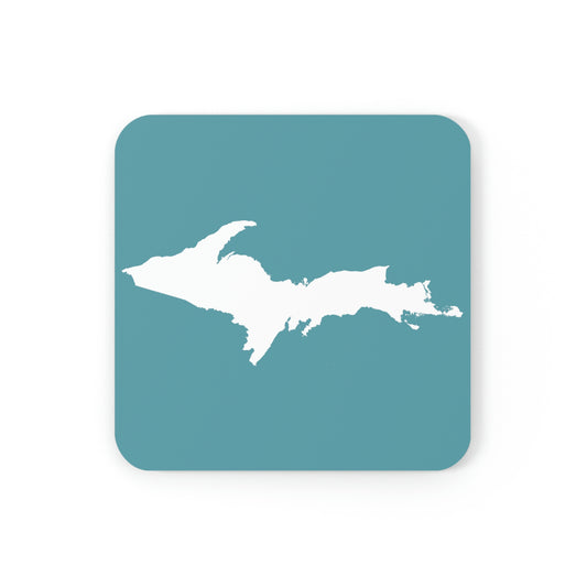 Michigan Upper Peninsula Coaster Set (Huron Blue w/ UP Outline) | Corkwood - 4 pack