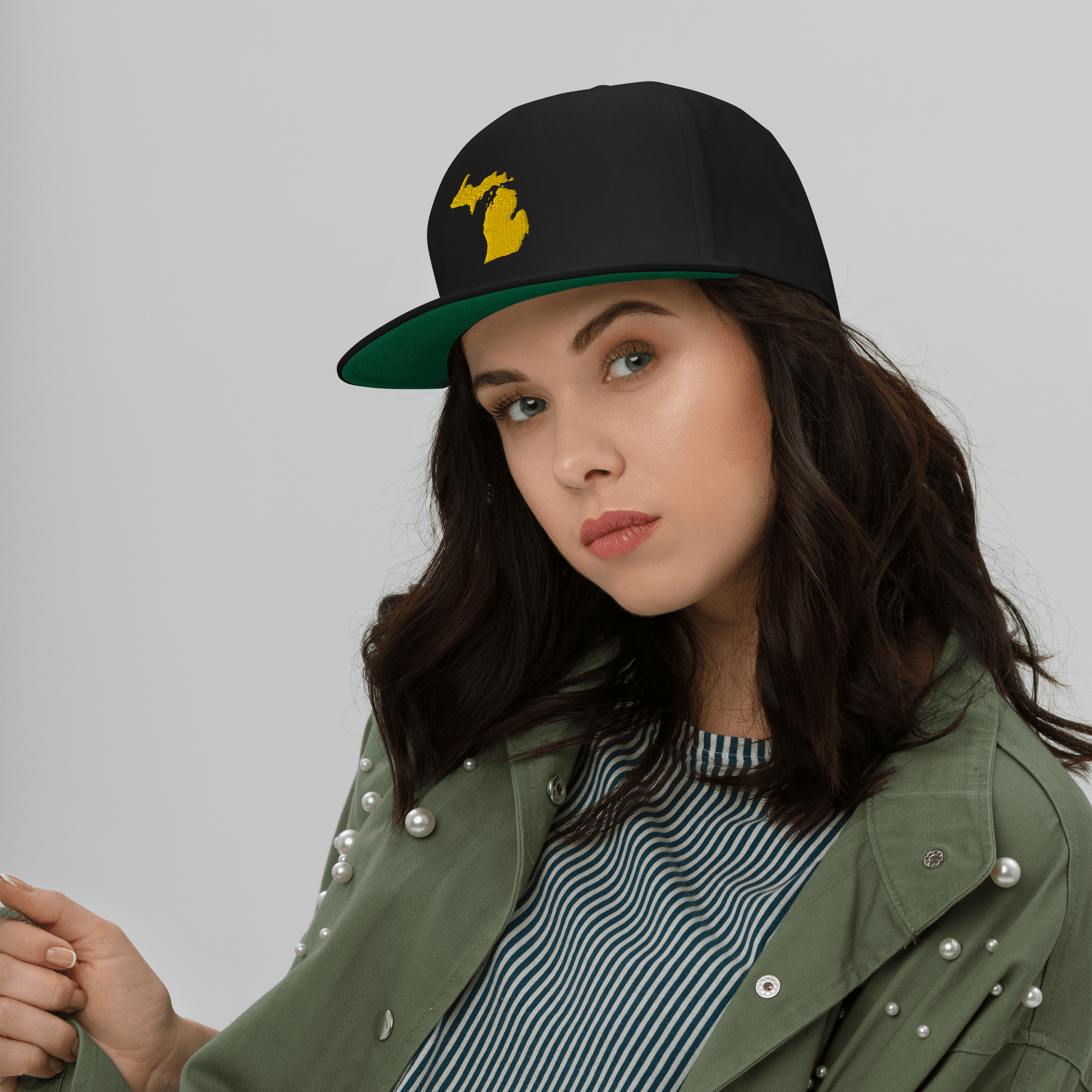 Michigan Outline Flat Bill Cap | Gold Embroidery - Circumspice Michigan