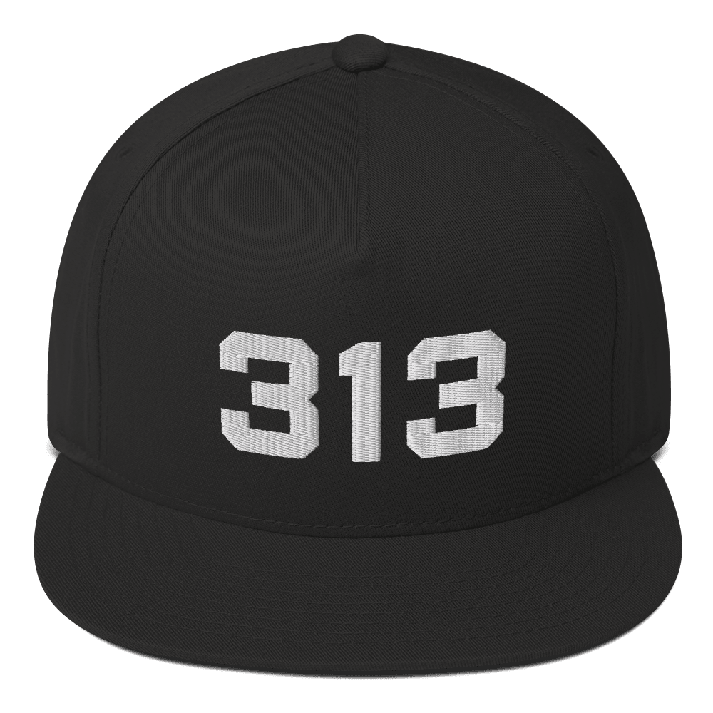 Detroit '313' Flat Bill Cap | White/Black Embroidery - Circumspice Michigan