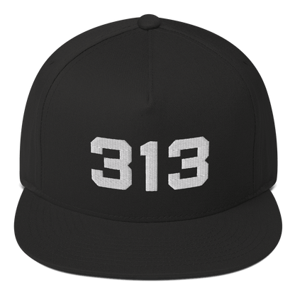 Detroit '313' Flat Bill Cap | White/Black Embroidery - Circumspice Michigan