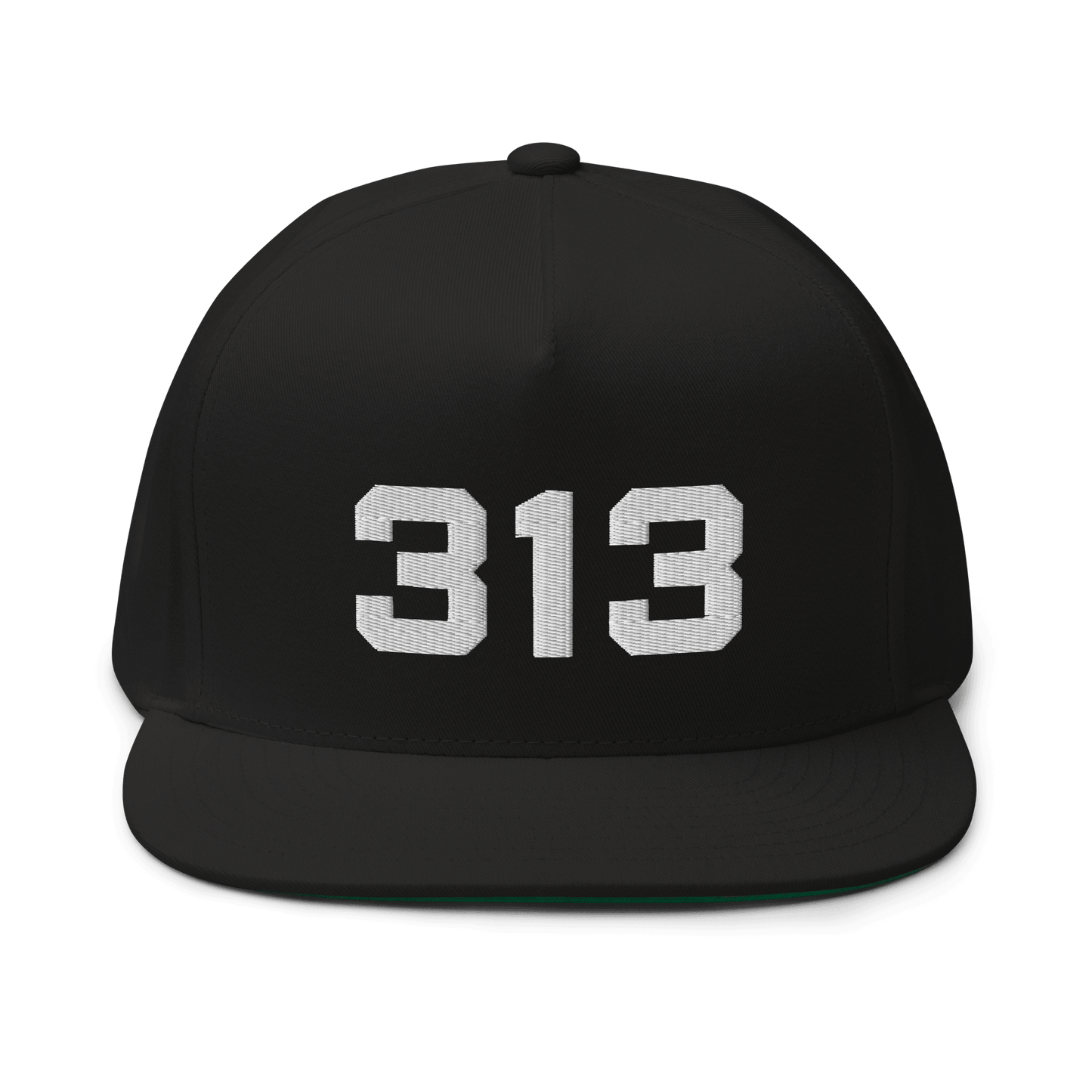 Detroit '313' Flat Bill Cap | White/Black Embroidery - Circumspice Michigan