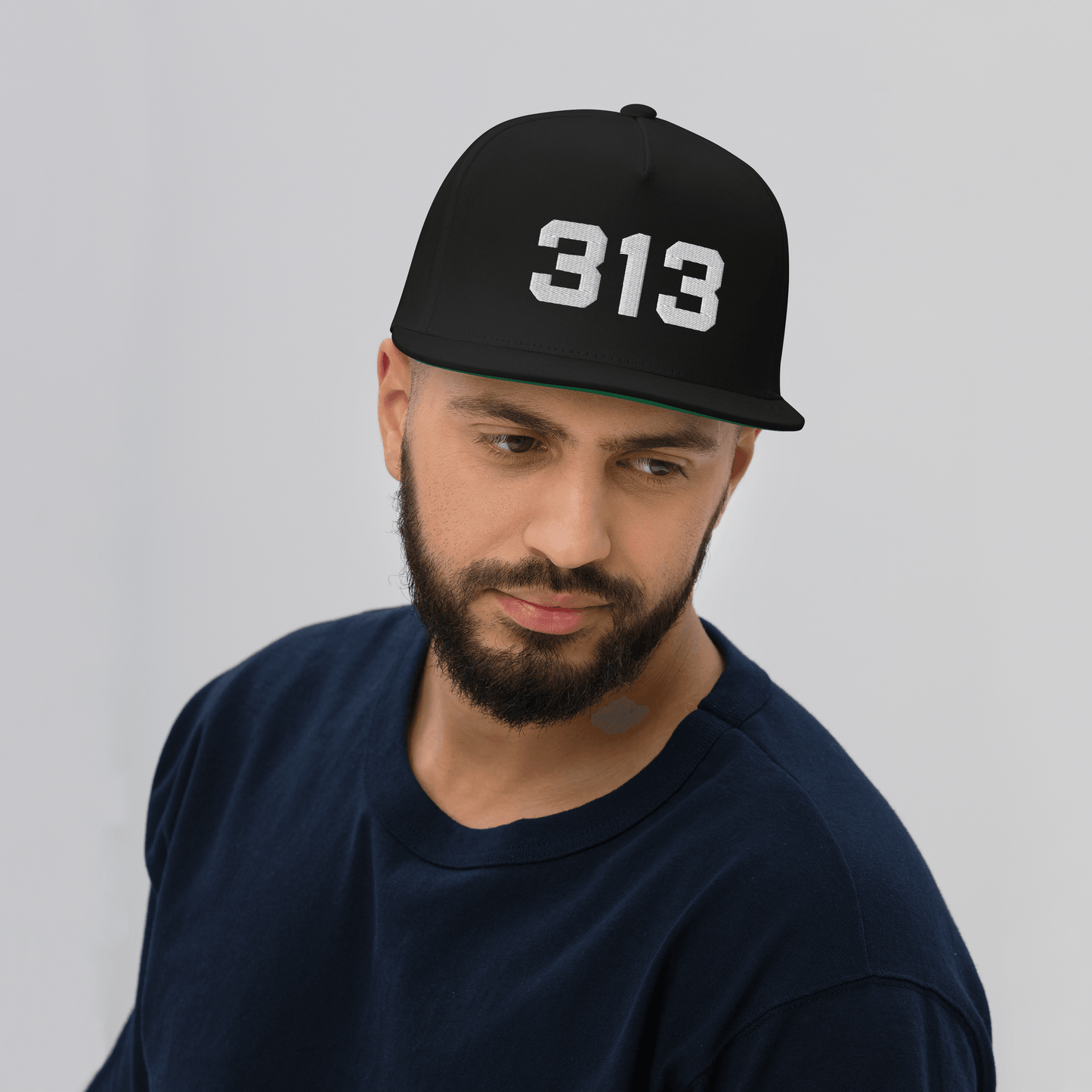 Detroit '313' Flat Bill Cap | White/Black Embroidery - Circumspice Michigan