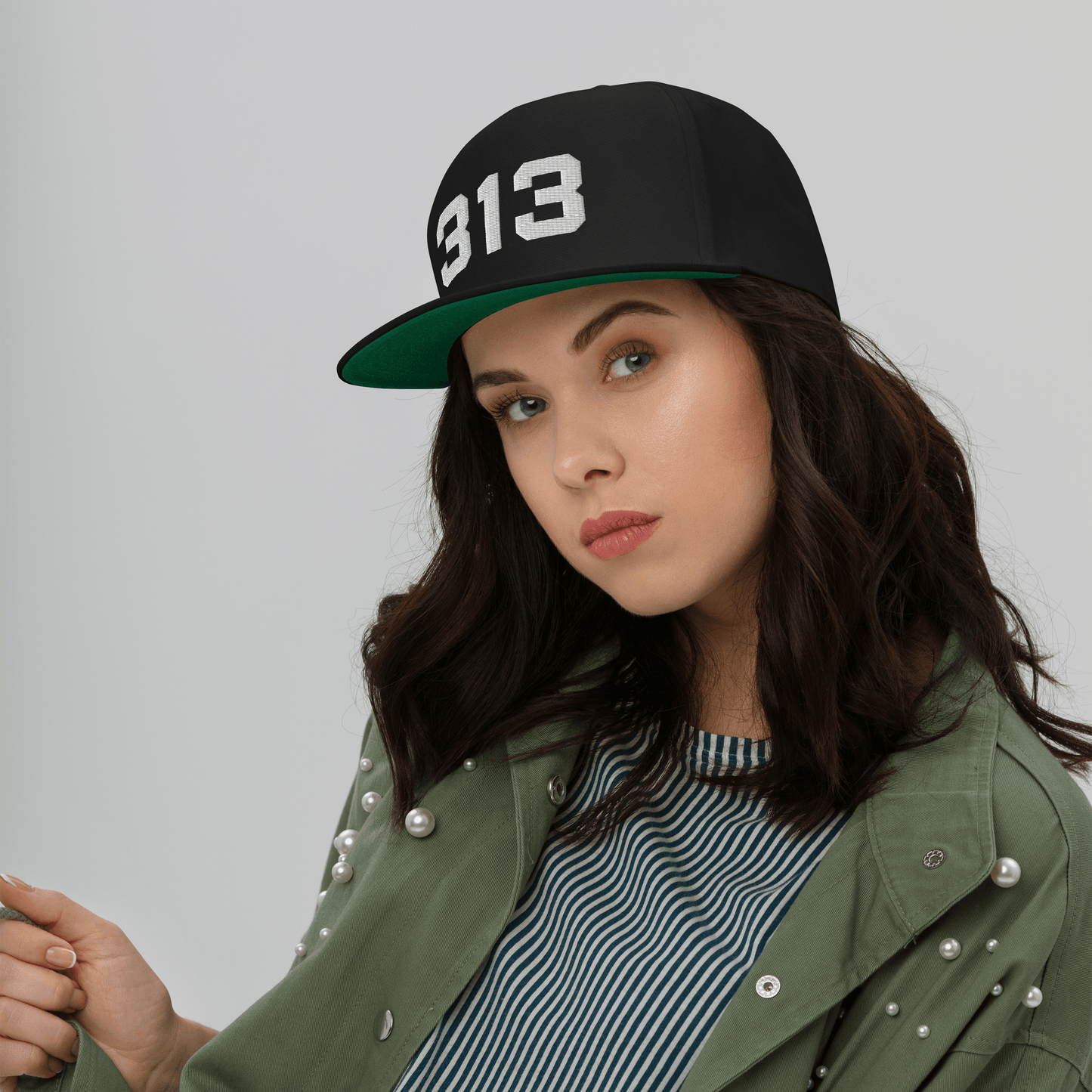 Detroit '313' Flat Bill Cap | White/Black Embroidery - Circumspice Michigan